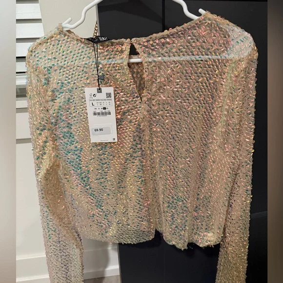 Zara  iridescent sequin Long Sleeve crop top. New with tags. - Picture 3 of 5